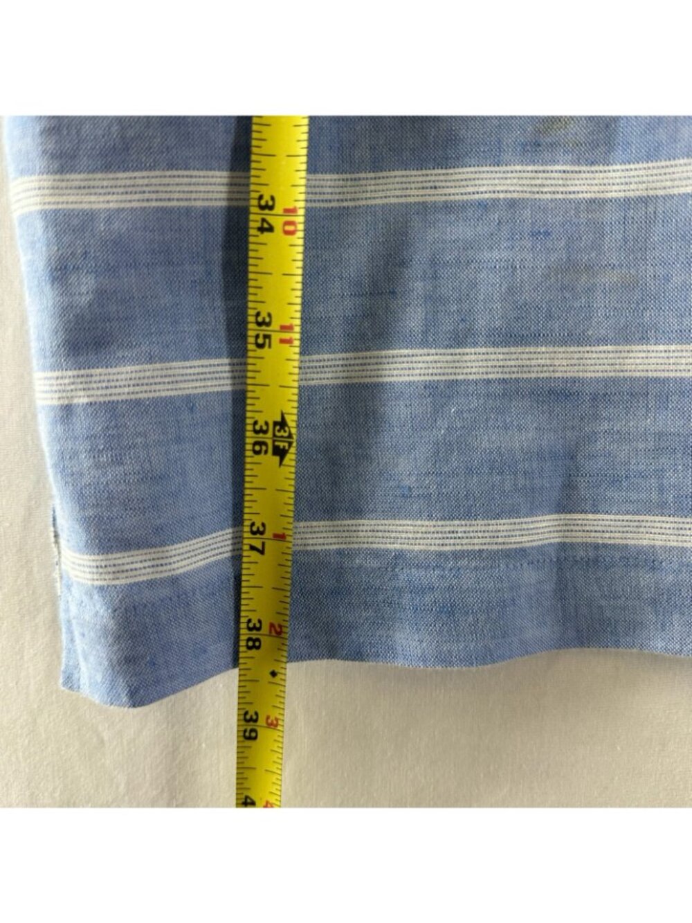 Talbots Linen Cotton Shift Dress 12 Crochet Lace Trim Pockets Striped Blue White - Picture 14 of 14
